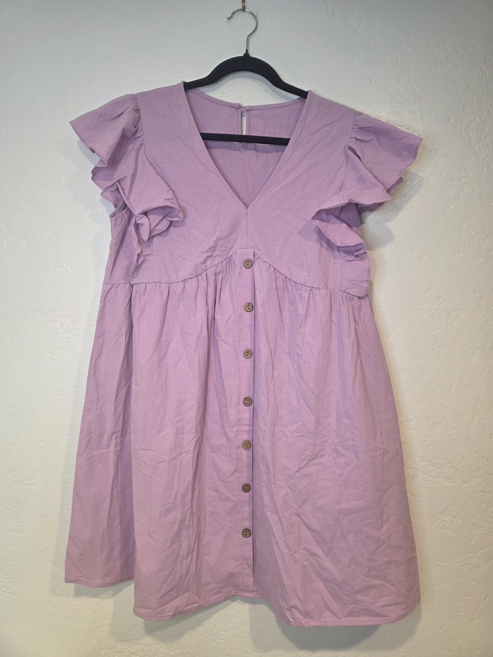 Lilac Button-Front Ruffle Sleeve Dress